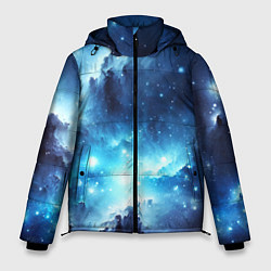 Куртка зимняя мужская Космический голубой пейзаж, цвет: 3D-светло-серый