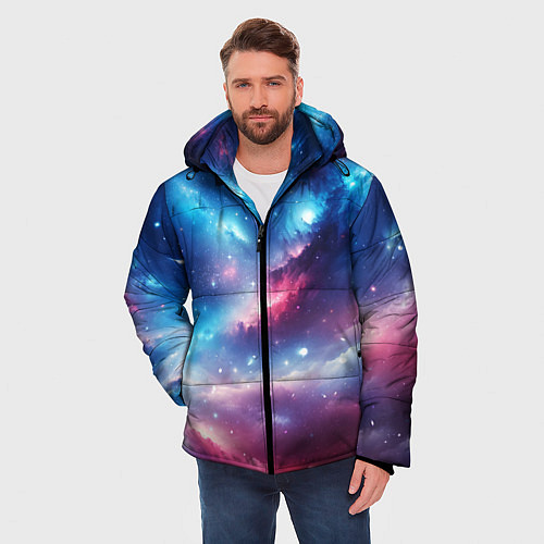 Мужская зимняя куртка Розово-голубой космический пейзаж / 3D-Черный – фото 3