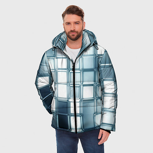 Мужская зимняя куртка Зеркальная мозаика голубое стекло / 3D-Светло-серый – фото 3