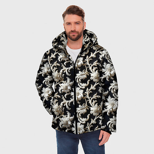 Мужская зимняя куртка Узор в стиле барокко / 3D-Светло-серый – фото 3