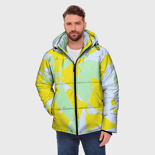 Мужская зимняя куртка Салатово-жёлтые пятна / 3D-Черный – фото 3