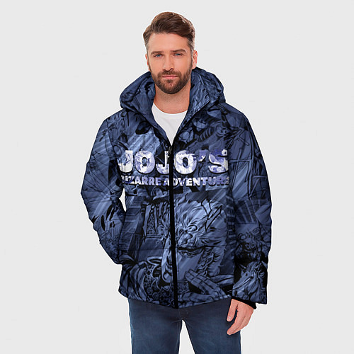 Мужская зимняя куртка ДжоДжо на фоне манги / 3D-Черный – фото 3
