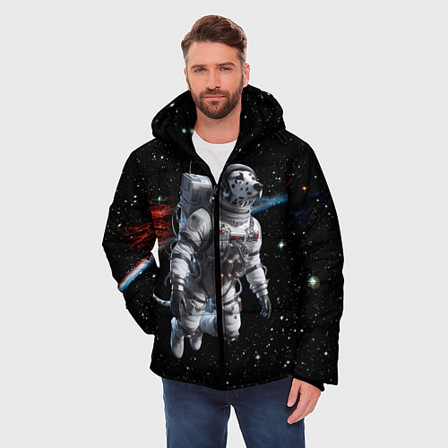 Мужская зимняя куртка The dalmatian brave cosmonaut - ai art / 3D-Черный – фото 3