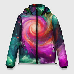 Куртка зимняя мужская Космическая неоновая фантазия - нейросеть, цвет: 3D-черный