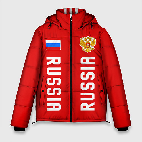 Мужская зимняя куртка Россия три полоски на красном фоне / 3D-Красный – фото 1