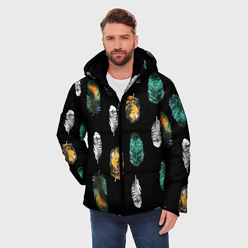 Мужская зимняя куртка Перья на черном фоне / 3D-Черный – фото 3