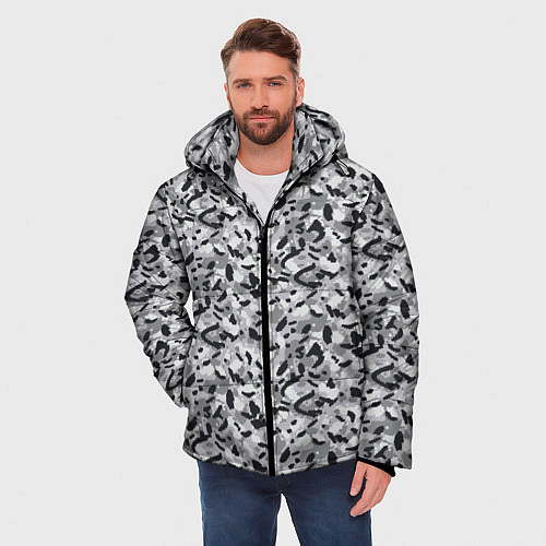 Мужская зимняя куртка Пикселированный городской серый камуфляж / 3D-Черный – фото 3