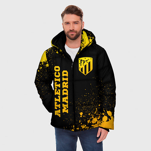 Мужская зимняя куртка Atletico Madrid - gold gradient вертикально / 3D-Черный – фото 3
