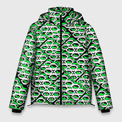 Куртка зимняя мужская Зелёно-белый узор на чёрном фоне, цвет: 3D-красный