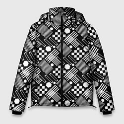 Куртка зимняя мужская Черно белый узор из геометрических фигур, цвет: 3D-светло-серый