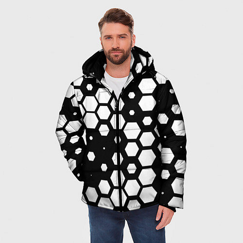 Мужская зимняя куртка Белые соты киберпанк / 3D-Черный – фото 3