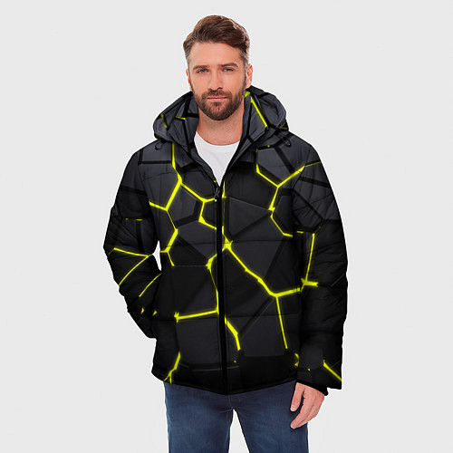 Мужская зимняя куртка Желтые плиты киберпанк / 3D-Черный – фото 3