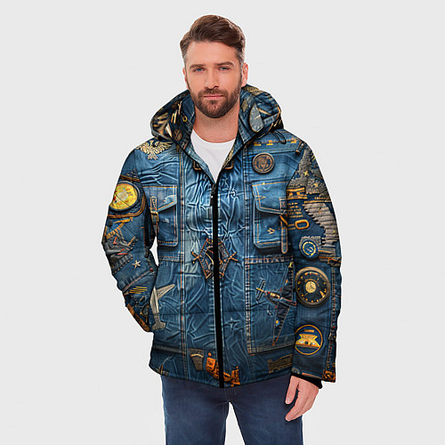 Мужская зимняя куртка Джинсы лётчика-авиатора / 3D-Черный – фото 3