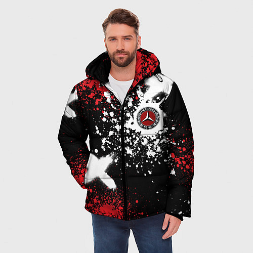 Мужская зимняя куртка Мерседес на фоне граффити и брызг красок / 3D-Черный – фото 3