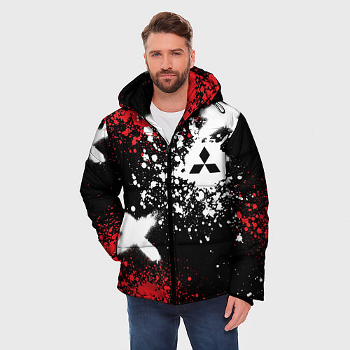 Мужская зимняя куртка Митсубиси на фоне граффити и брызг красок / 3D-Черный – фото 3