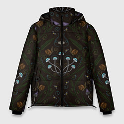 Мужская зимняя куртка Волшебный лес, грибы, улитки и мотыльки - паттерн
