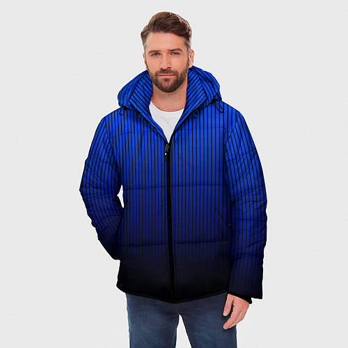 Мужская зимняя куртка Полосатый градиент сине-чёрный / 3D-Черный – фото 3