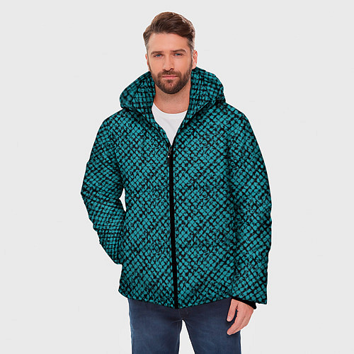 Мужская зимняя куртка Бирюзовый клетчатый паттерн / 3D-Черный – фото 3