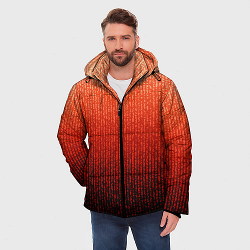 Мужская зимняя куртка Полосатый градиент оранжево-красный в чёрный / 3D-Черный – фото 3