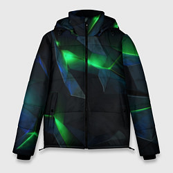 Куртка зимняя мужская Объемная геометрическая зеленая неоновая абстракци, цвет: 3D-черный