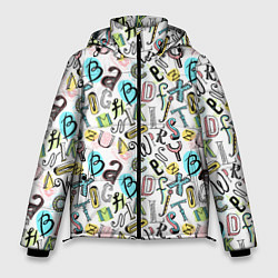 Куртка зимняя мужская Цветные каракули буквы алфавита, цвет: 3D-черный