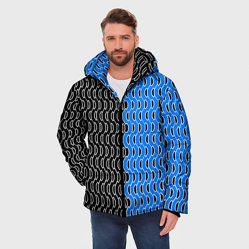 Мужская зимняя куртка Чёрно-синий паттерн с белой обводкой / 3D-Черный – фото 3