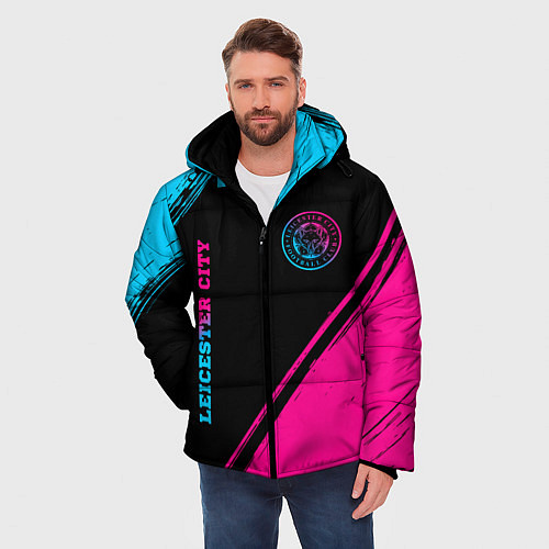 Мужская зимняя куртка Leicester City - neon gradient вертикально / 3D-Черный – фото 3