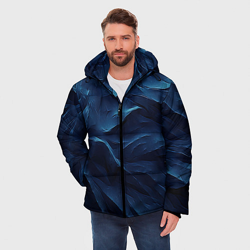 Мужская зимняя куртка Синие глубокие абстрактные волны / 3D-Черный – фото 3