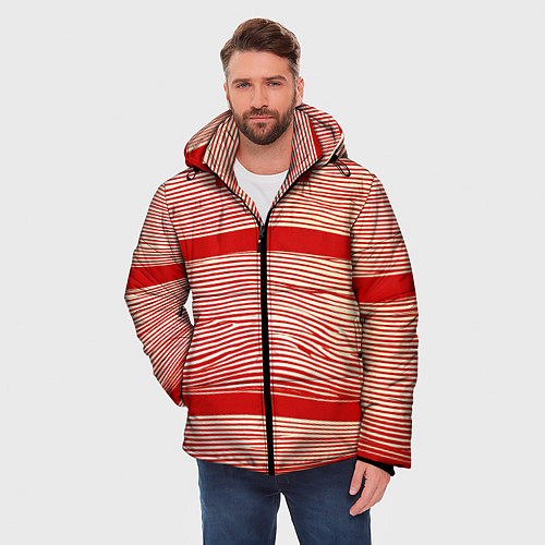 Мужская зимняя куртка В красную полосочку / 3D-Черный – фото 3