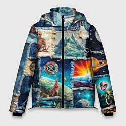 Куртка зимняя мужская Разнообразие миров - пэчворк, цвет: 3D-черный