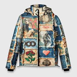 Мужская зимняя куртка Баксы и девушки на дениме - пэчворк