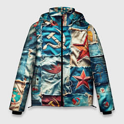 Куртка зимняя мужская Пэчворк джинсы из СССР, цвет: 3D-красный