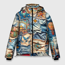 Куртка зимняя мужская Джинсы в Турции - пэчворк, цвет: 3D-светло-серый