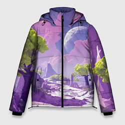 Мужская зимняя куртка Фиолетовые горы зеленые деревья и космос
