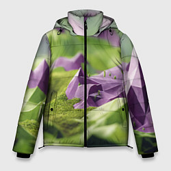 Мужская зимняя куртка Геометрический пейзаж фиолетовый и зеленый