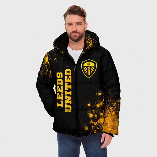 Мужская зимняя куртка Leeds United - gold gradient вертикально / 3D-Черный – фото 3