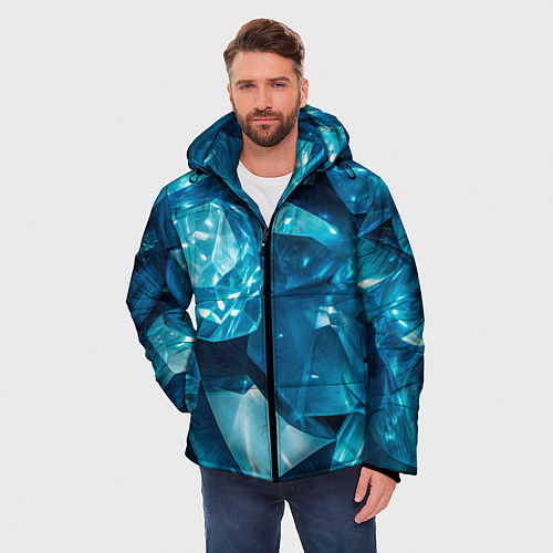 Мужская зимняя куртка Голубой камень апатит - текстура / 3D-Черный – фото 3