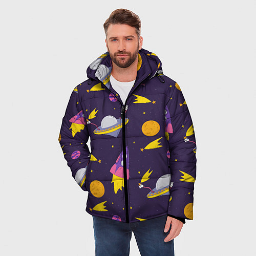 Мужская зимняя куртка Космические приключения / 3D-Черный – фото 3