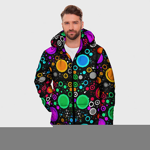 Мужская зимняя куртка Разноцветные круги / 3D-Черный – фото 3
