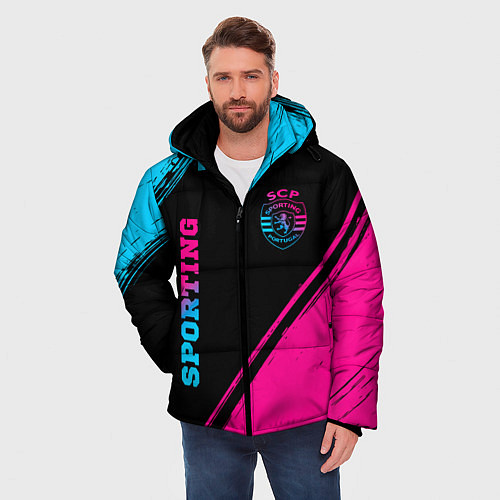 Мужская зимняя куртка Sporting - neon gradient вертикально / 3D-Черный – фото 3