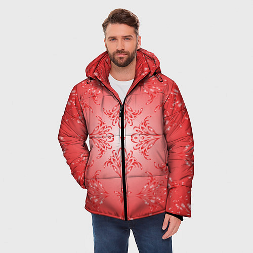 Мужская зимняя куртка Красный симметричный узор / 3D-Черный – фото 3