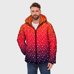 Куртка зимняя мужская Градиент оранжево-фиолетовый со звёздочками, цвет: 3D-красный — фото 2