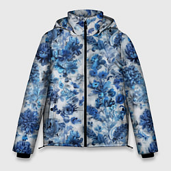 Мужская зимняя куртка Цветочный сине-голубой узор