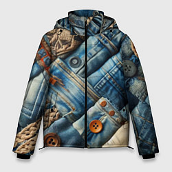 Мужская зимняя куртка Джинсовый пэчворк с пуговицами - мода