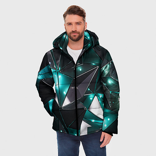 Мужская зимняя куртка Геометрическая абстракция Блестящие грани / 3D-Черный – фото 3