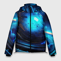 Куртка зимняя мужская Кислотная синяя яркая неоновая абстракция, цвет: 3D-светло-серый