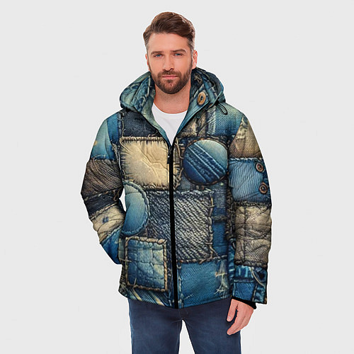 Мужская зимняя куртка Denim patchwork - ai art / 3D-Красный – фото 3