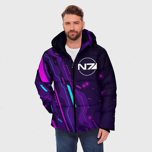 Мужская зимняя куртка Mass Effect neon gaming / 3D-Черный – фото 3