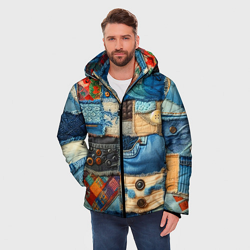 Мужская зимняя куртка Vanguard denim patchwork - ai art / 3D-Черный – фото 3