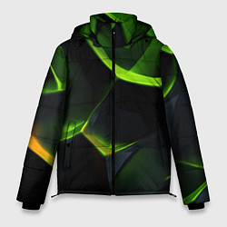 Куртка зимняя мужская Green neon abstract geometry, цвет: 3D-черный